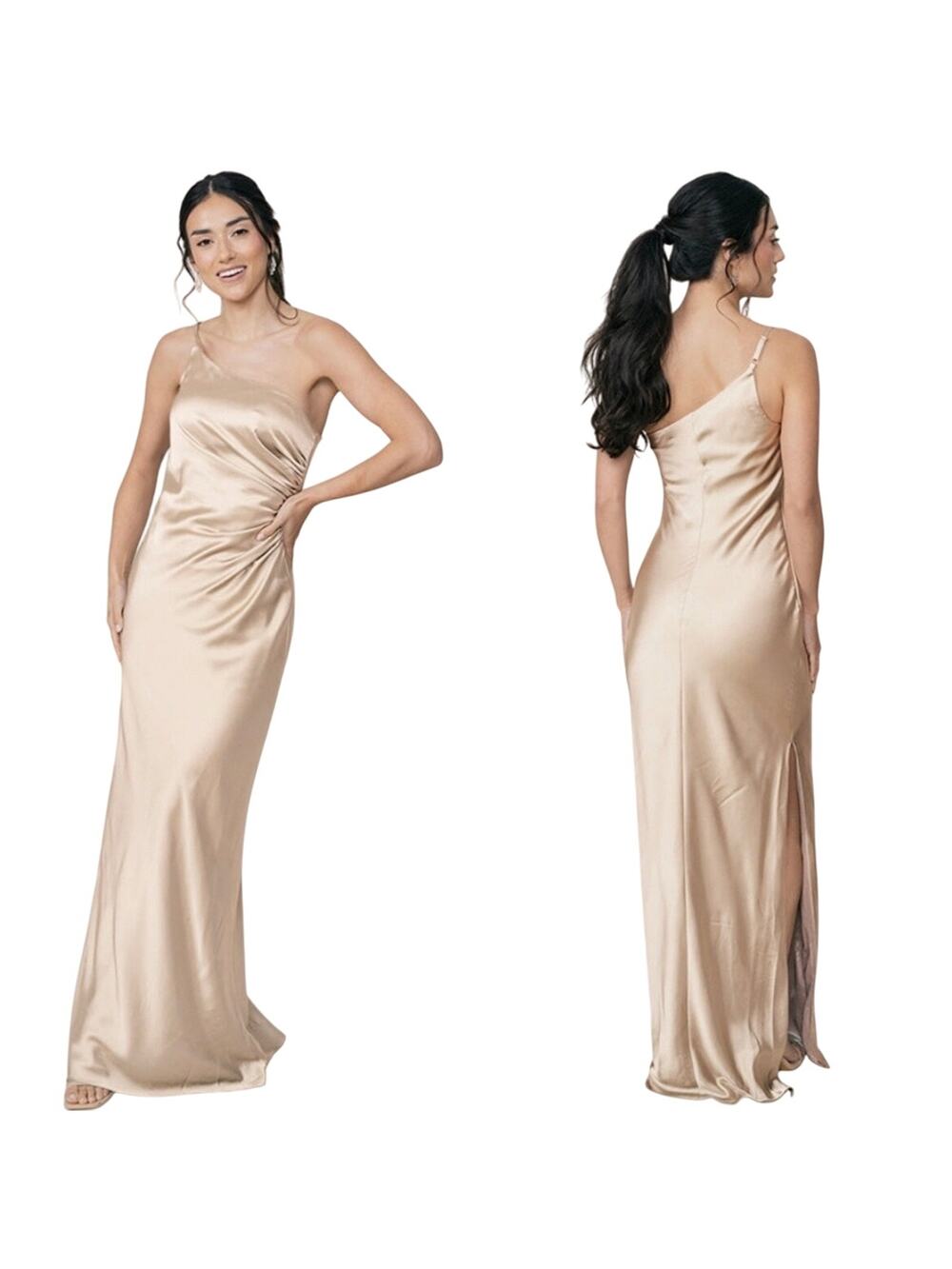 Revelry Jade Satin One Shoulder Dress in Champagne Size 8